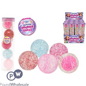 Assorted Light Up Glitter Bounce Balls 5 Pack Cdu
