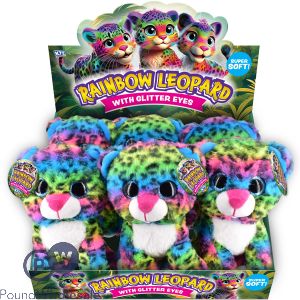 Super Soft Glitter Eyes Rainbow Leopard Soft Toy 20cm CDU