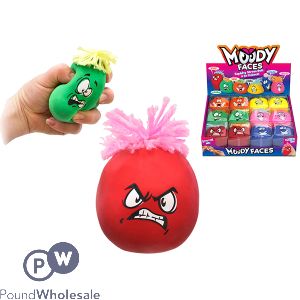 Moody Stretchy Squeezy Funny Face With Rubber Hair Cdu Assorted
