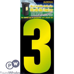 Adhesive Hi Vis Luminous Yellow Wheelie Bin Number 3