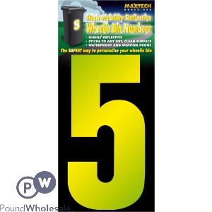 Adhesive Hi Vis Luminous Yellow Wheelie Bin Number 5
