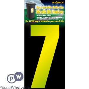 Adhesive Hi Vis Luminous Yellow Wheelie Bin Number 7