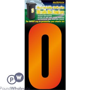 Adhesive Hi Vis Luminous Orange Wheelie Bin Number 0