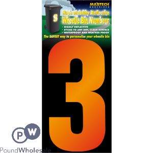 Adhesive Hi Vis Luminous Orange Wheelie Bin Number 3