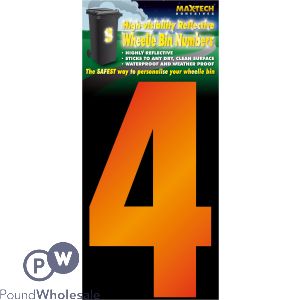Adhesive Hi Vis Luminous Orange Wheelie Bin Number 4