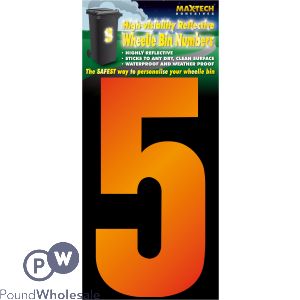 Adhesive Hi Vis Luminous Orange Wheelie Bin Number 5