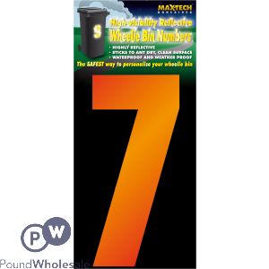 Adhesive Hi Vis Luminous Orange Wheelie Bin Number 7