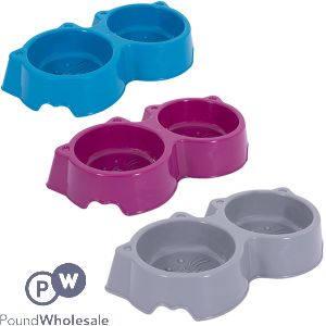World Of Pets Plastic Double Cat Face Pet Bowl 200ml Assorted Colours