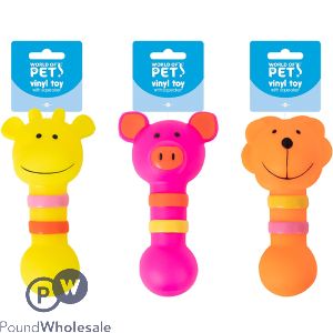 World Of Pets Squeaky Vinyl Animal Baton Dog Toys 13.5cm Assorted