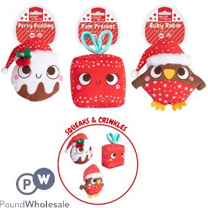 Smart Choice Christmas Squeaky Crinkle Festive Plush Dog Toy Assorted