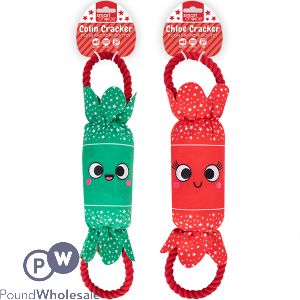 Smart Choice Christmas Plush & Rope Xmas Cracker Dog Toy 40cm Assorted Colours