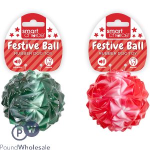 Smart Choice Christmas Sparkly Festive Rubber Dog Ball 9cm Assorted Colours