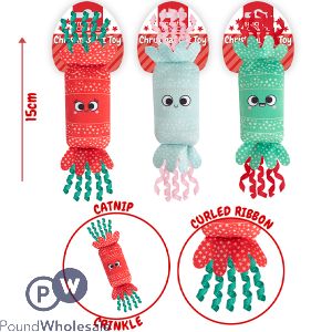 Smart Choice Christmas Cracker Catnip Crinkle Ribbon Cat Toy 15cm Assorted Colours