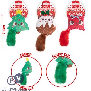 Smart Choice Christmas Catnip Fluffy Tail Cat Toy 10cm Assorted