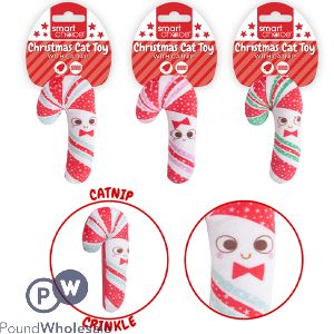 Smart Choice Christmas Catnip Candy Cane Cat Toy 10cm Assorted Colours