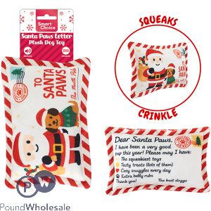 Smart Choice Christmas Squeaky Crinkle Santa Paws Letter Plush Dog Toy