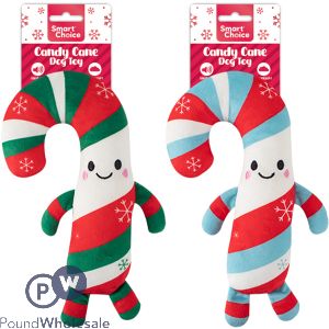 Smart Choice Christmas Squeaky Plush Candy Cane Dog Toy 25cm Assorted Colours