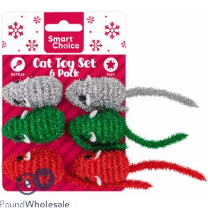 Smart Choice Christmas Rattling Tinsel Mice 6 Pack