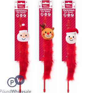 Smart Choice Christmas Catnip Crinkle Feather Cat Teaser 47cm Assorted