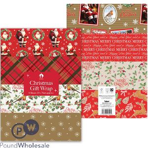 Festive Wonderland Assorted Traditional Christmas Gift Wrap Sheets 50cm X 70cm 8 Pack Cdu