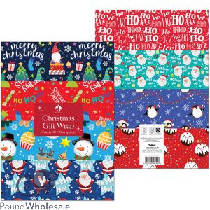 Festive Wonderland Assorted Cute Contemporary Christmas Gift Wrap Sheets 50cm X 70cm 8 Pack Cdu
