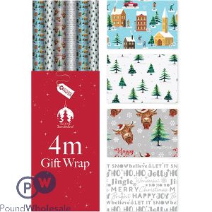 Festive Wonderland Christmas Contemporary Gift Wrap 4m Cdu Assorted