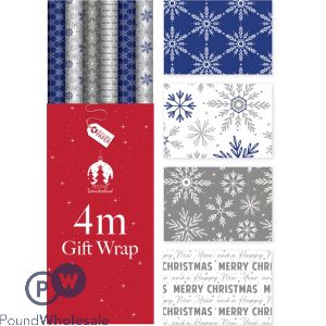 Festive Wonderland Christmas Blue Snowflakes Gift Wrap 4m Cdu Assorted