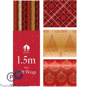 Festive Wonderland Christmas Red & Gold Foil Gift Wrap 1.5m X 70cm