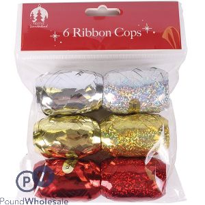 Festive Wonderland Assorted Christmas Ribbon Cops 6 Pack
