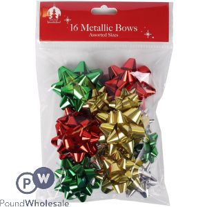 Festive Wonderland Assorted Christmas Metallic Bows 16 Pack