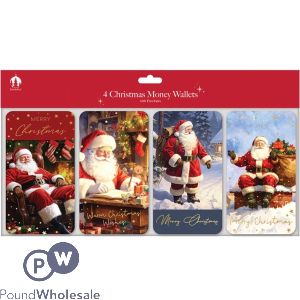 Festive Wonderland Assorted Traditional Santa Money Wallets With Envelopes 4 Pack