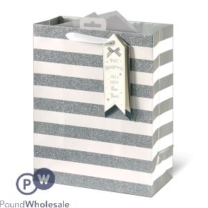 Giftmaker Silver Stripe Christmas Gift Bag Large