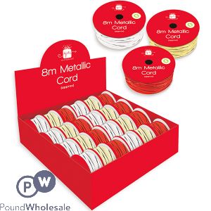 Giftmaker Metallic Cord 8m Assorted Colours CDU