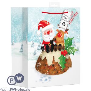 Giftmaker Santa & Reindeer Christmas Pudding Gift Bag Large