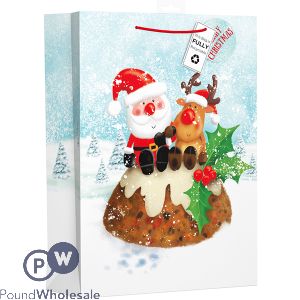 Giftmaker Santa & Reindeer Christmas Pudding Gift Bag XL