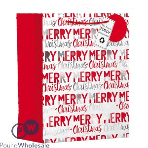 Giftmaker Red & Silver Merry Christmas Gift Bag Large