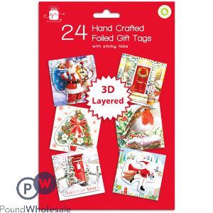 Giftmaker Hand-crafted 3d Layered Foiled Christmas Gift Tags 24 Pack