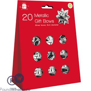 Giftmaker Christmas 5cm Self-Adhesive Metallic Silver Gift Bows 20 Pack