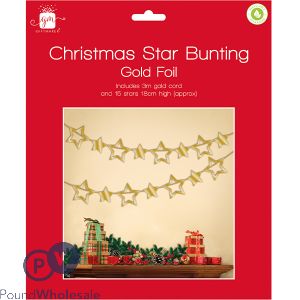 Giftmaker Christmas Gold Foil Star Bunting 3m