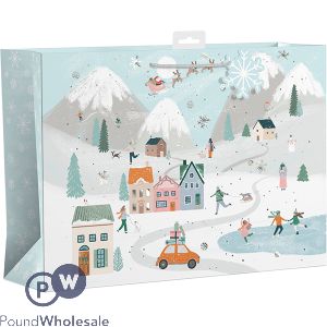 Giftmaker Christmas Driving Home Winter Village Wide Gift Bag XL