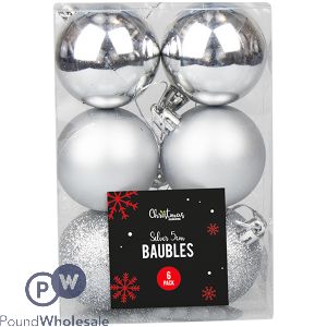 Christmas Silver Assorted Baubles Set 5cm 6 Pack