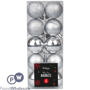 Christmas Silver Assorted Baubles Set 4cm 10 Pack