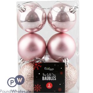 Christmas Rose Gold Assorted Baubles Set 5cm 6 Pack