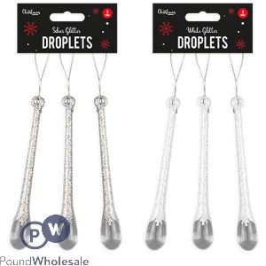Christmas Glitter Droplet Decorations 3 Pack Assorted Colours
