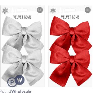 Christmas Velvet Bows 15cm 2 Pack Assorted Colours