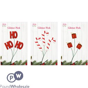 Christmas Novelty Glitter Pick Assorted