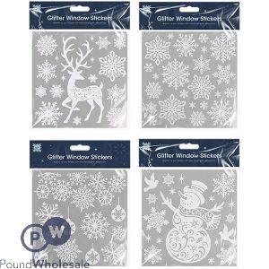 Christmas Self-adhesive Pvc Glitter White Window Stickers Set Assorted