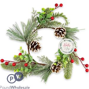 Christmas Pine Cone & Red Berry Foliage Wreath 25cm