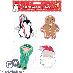 Christmas Assorted Glitter Character Gift Tag 30 Pack