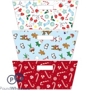 Christmas Rectangular Festive Printed Hamper Tray 30cm X 23cm X 13cm